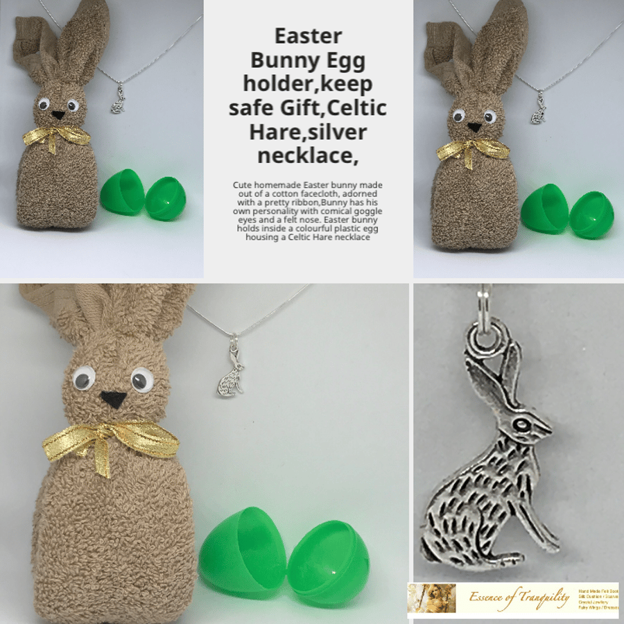 Easter Bunny Egg holder,keep safe Gift,Celtic Hare,silver necklace,