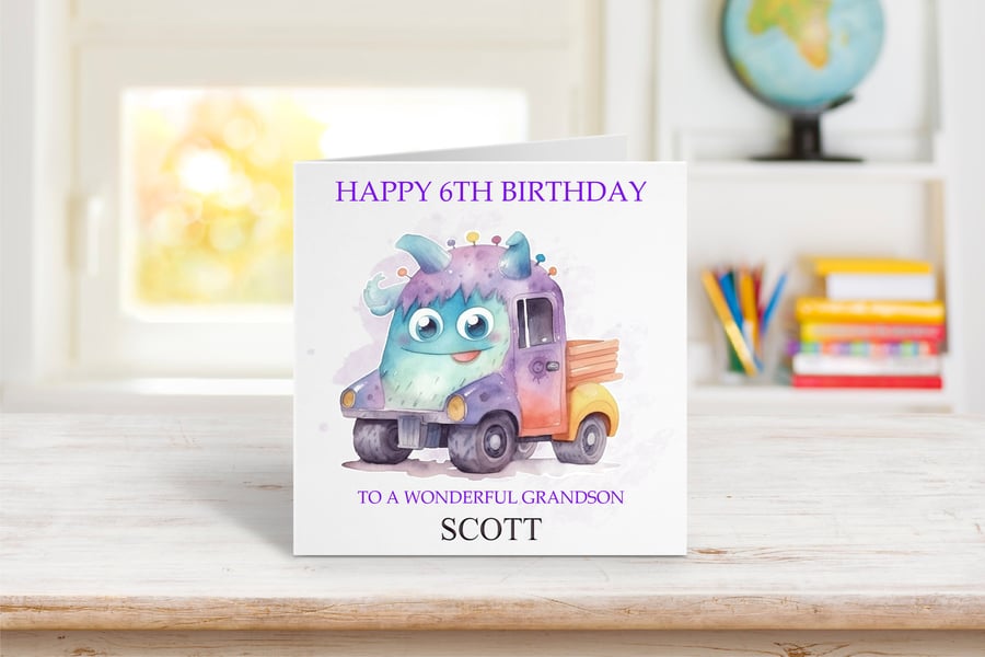 Personalised Monster Trucks Birthday Card. Design 1