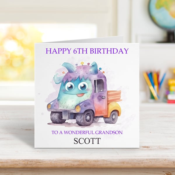 Personalised Monster Trucks Birthday Card. Design 1