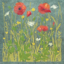 Poppies Meadow linocut print