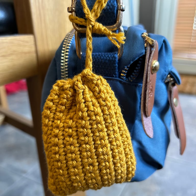 One Small Mustard Crocheted pouch 