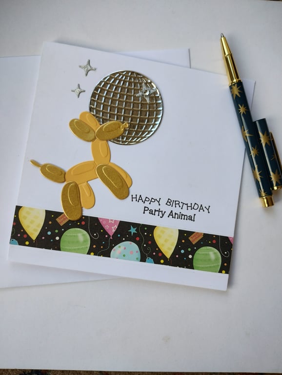 Happy Birthday Party Animal - Balloon Dog & Disco Ball 