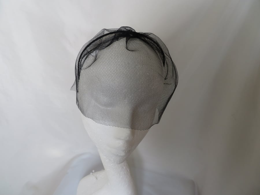 Black Sheer Tulle Short Veil on a Satin Headband 