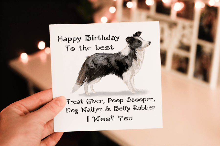 Black & White Collie Dog Birthday Card, Dog Birthday Card