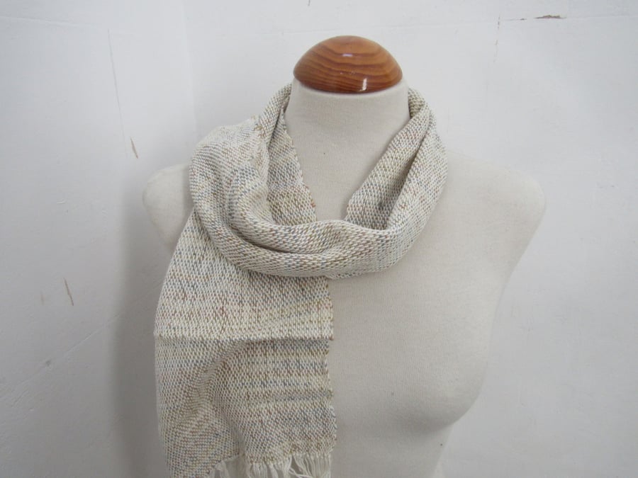 Cream Cotton and Fawn Silk Handwoven Summer Scarf
