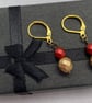 Fire Bead Gold and Red Drop Earrings  - Image 2