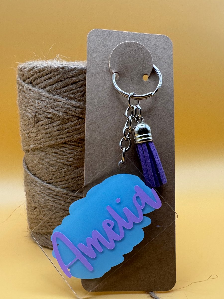 Personalised Name Keychain – Custom Acrylic Name Tag with Tassel