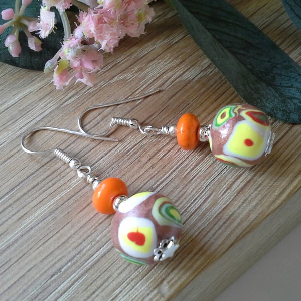 Sale Polymer Clay & Magnasite  Earrings Silver Plated