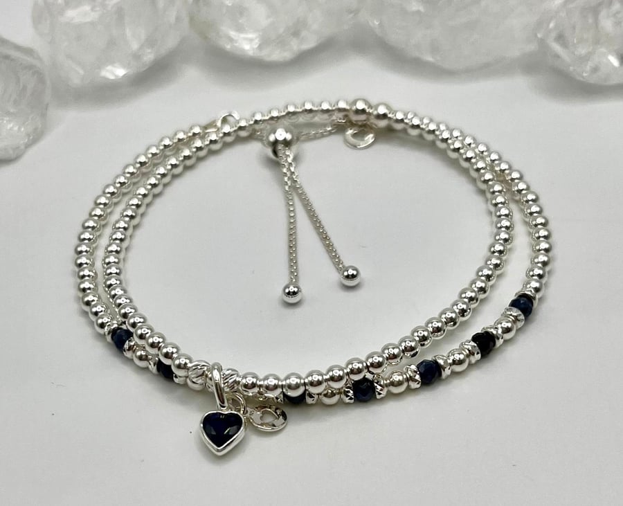 Sterling Silver And Sapphire Slider Bracelet