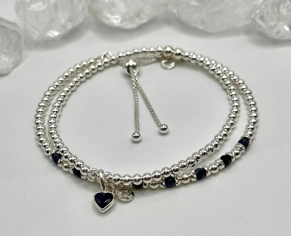 Sterling Silver And Sapphire Slider Bracelet