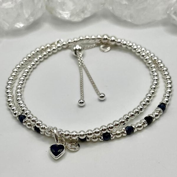 Sterling Silver And Sapphire Slider Bracelet