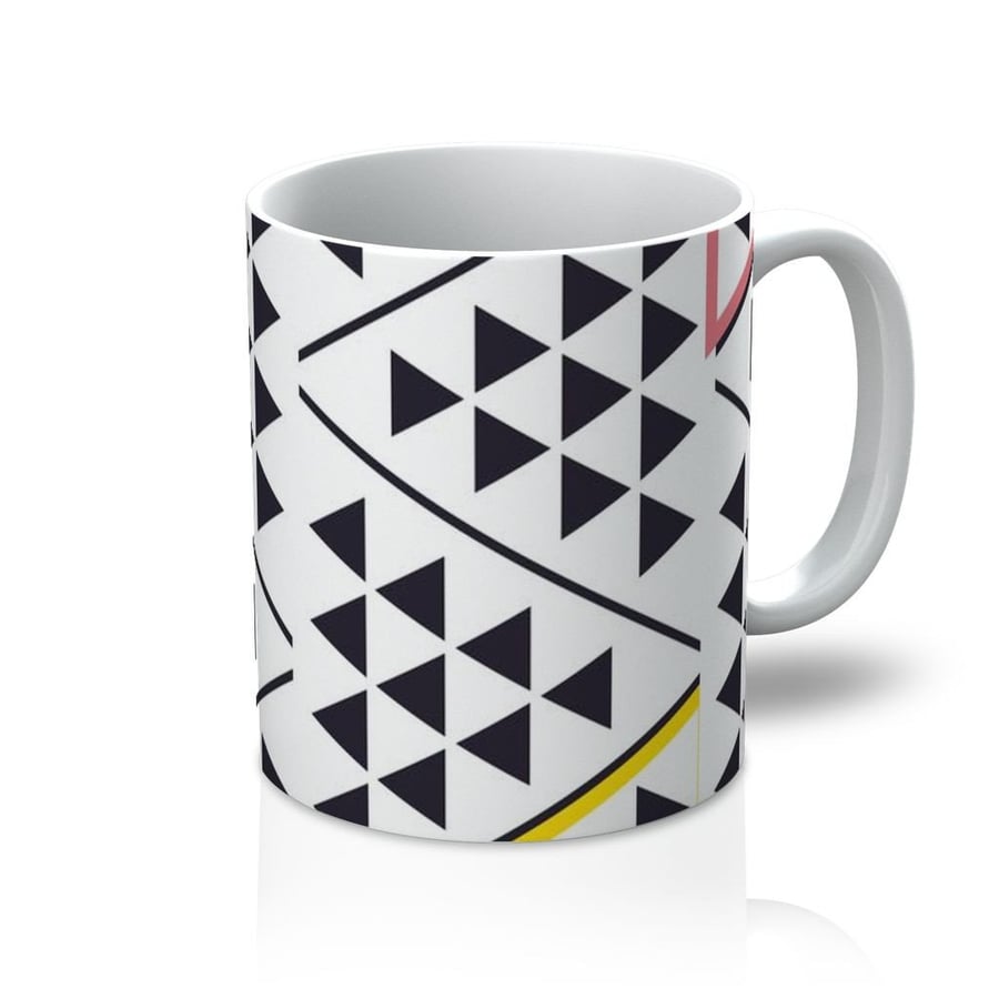 Yellow, Pink And Black Geometric Triangles Mug