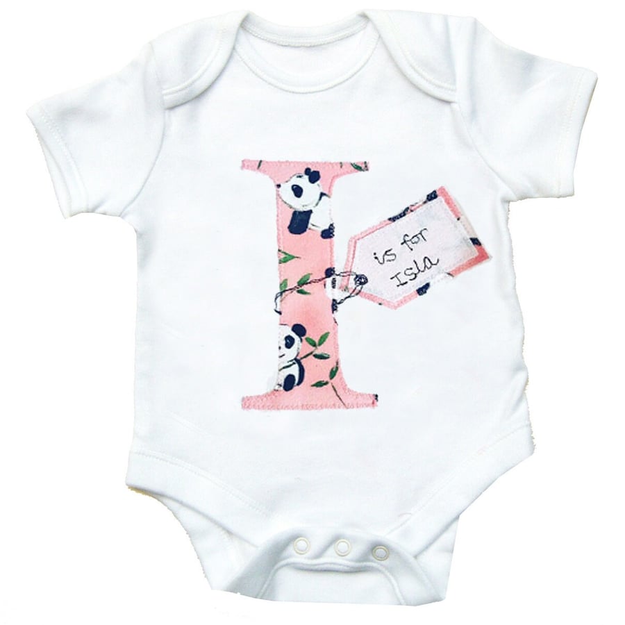 Personalised Baby Bodysuit, Panda Bodysuit, Alphabet Bodysuit, 