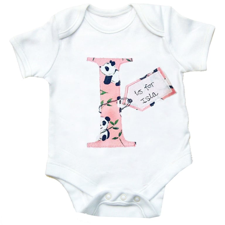 Personalised Baby Bodysuit, Panda Bodysuit, Alphabet Bodysuit, 