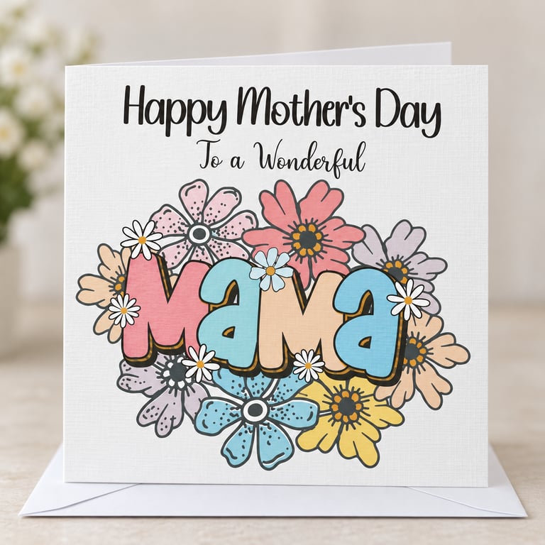 Mothers Day Personalised Card for Mama Happy Mothers Day Pretty Pink Blue Flower