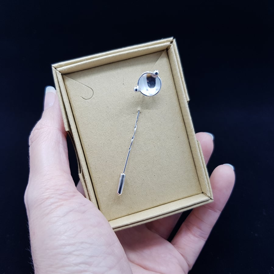 Planet & Moon Inspired Sterling Silver Pin Brooch