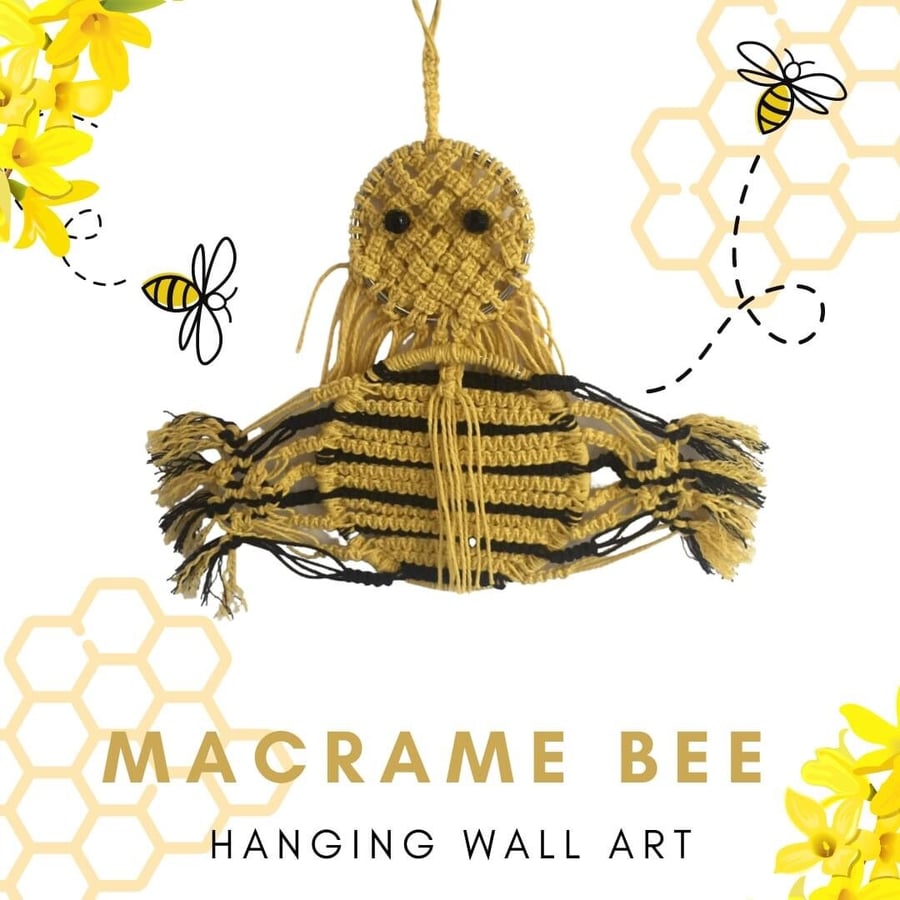 Bee lovers macrame Pattern Wall Art, Bee Macram... - Folksy