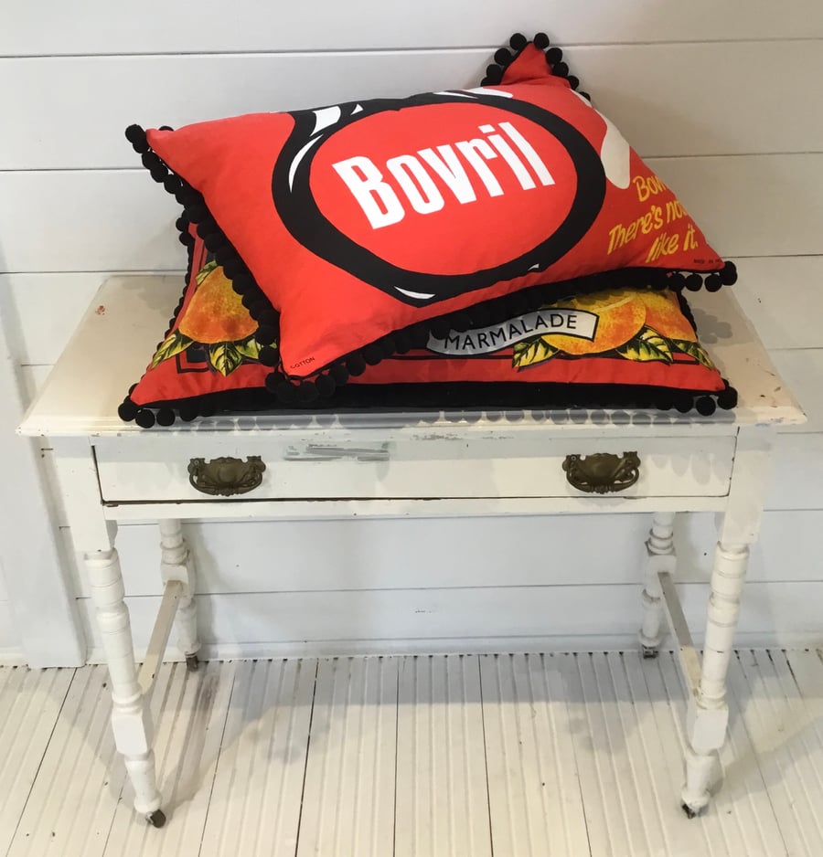 Extra large Bovril print cushion 