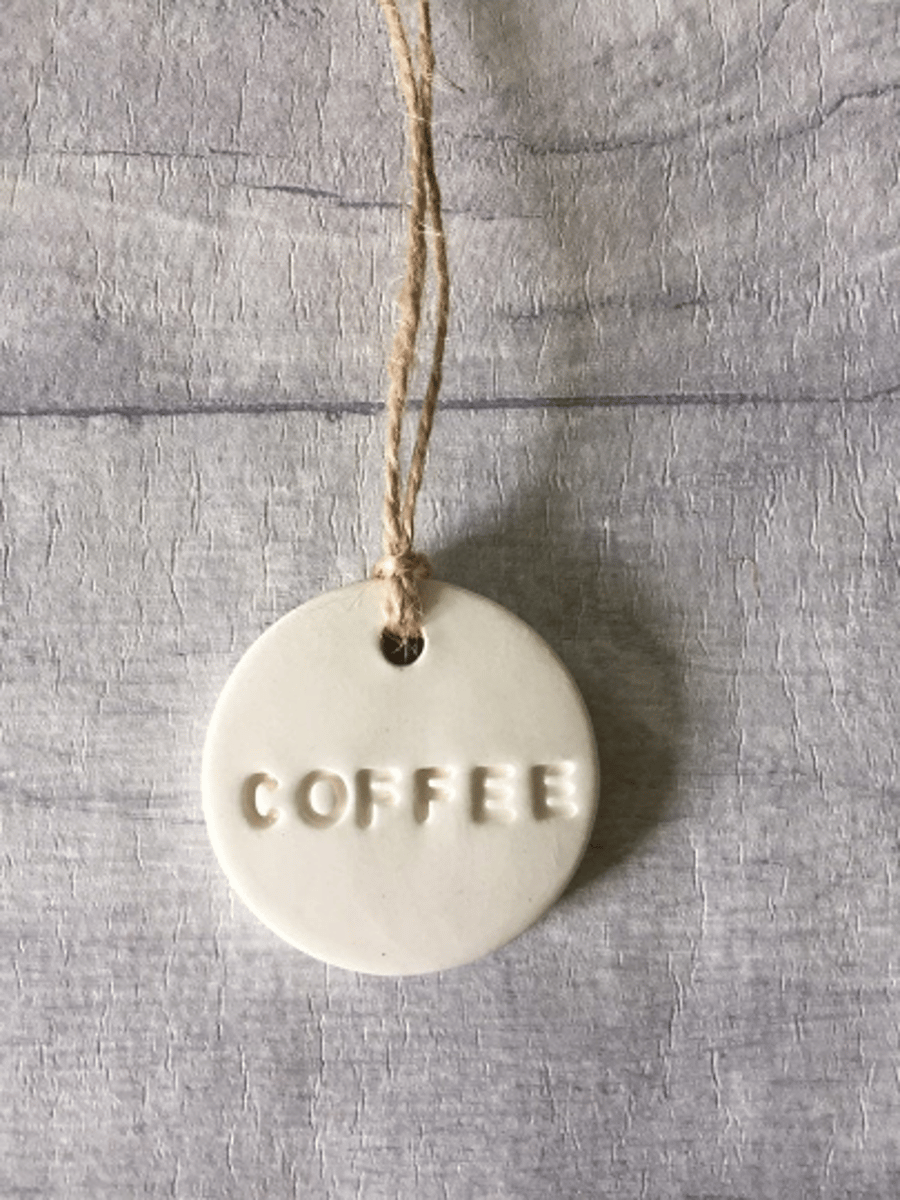Handmade ceramic coffee tag. Coffee storage jar label. COFFEE OPTION.