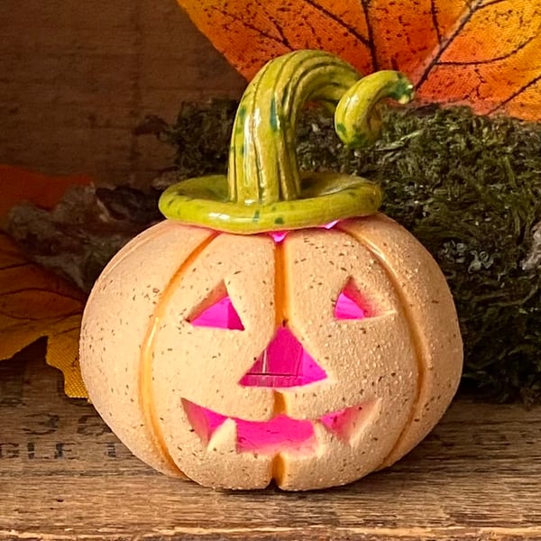 Ceramic pumpkin light up decoration carved face Jack o lantern no6