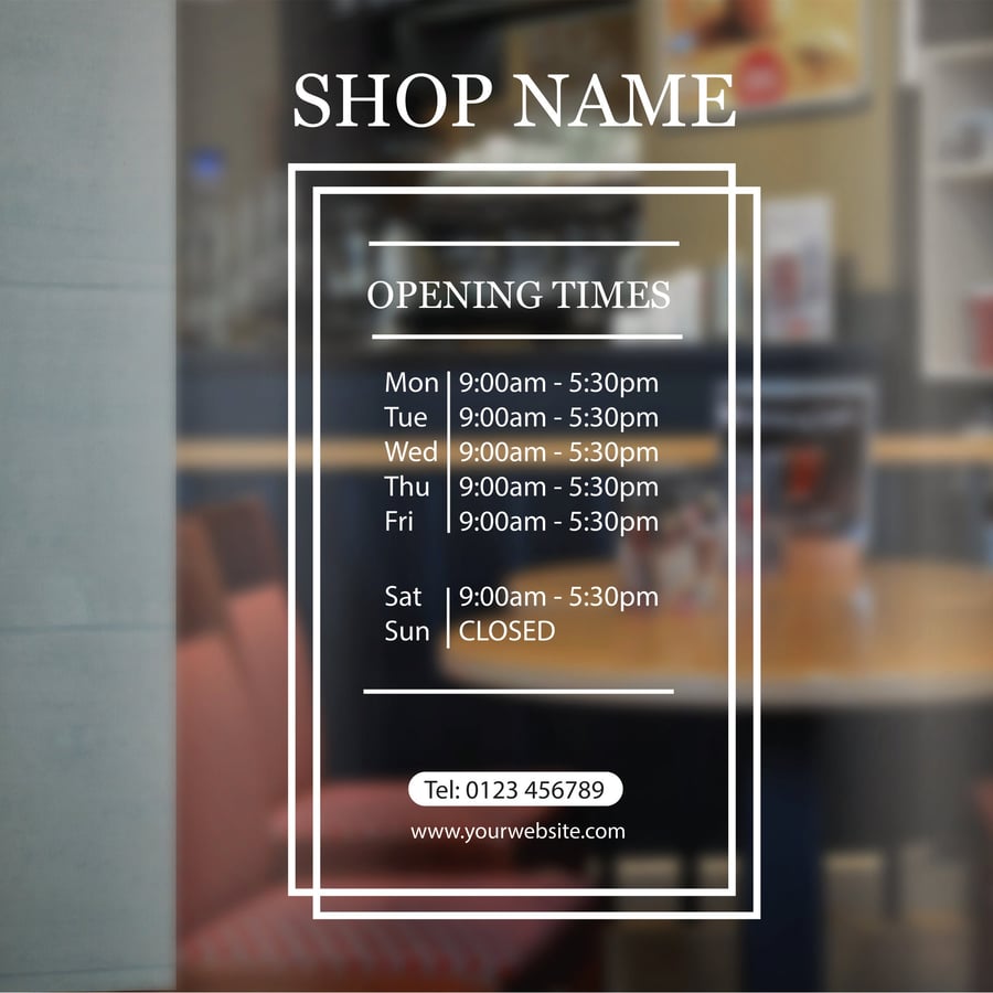 Personalised Opening Hours Times Window Sticker custom business Shop Resteraunt