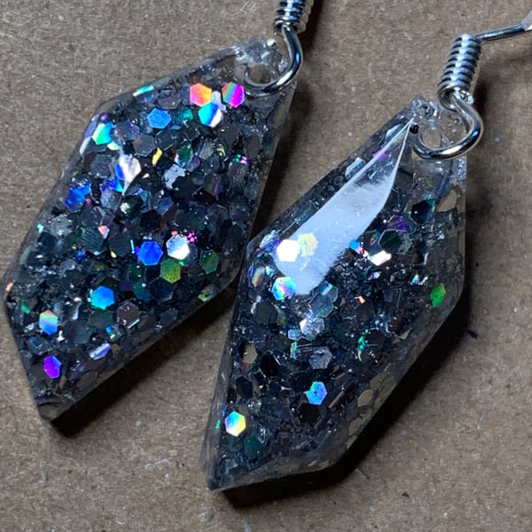 Silver holographic geometric earrings 