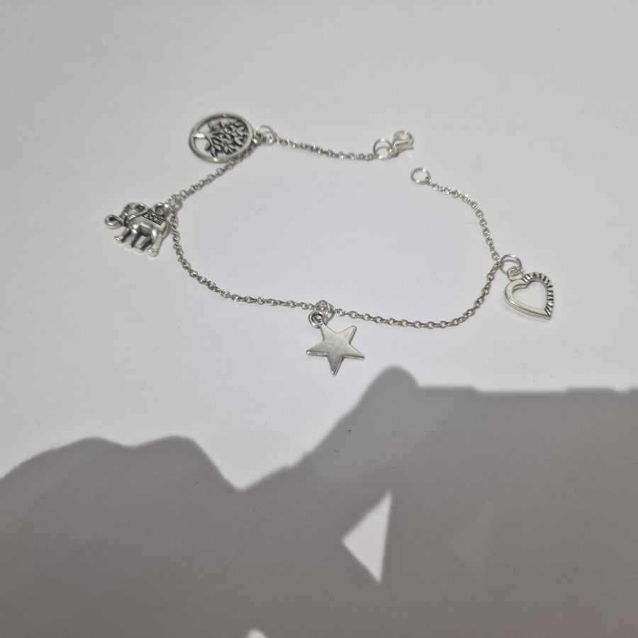 Heart charm silver bracelet