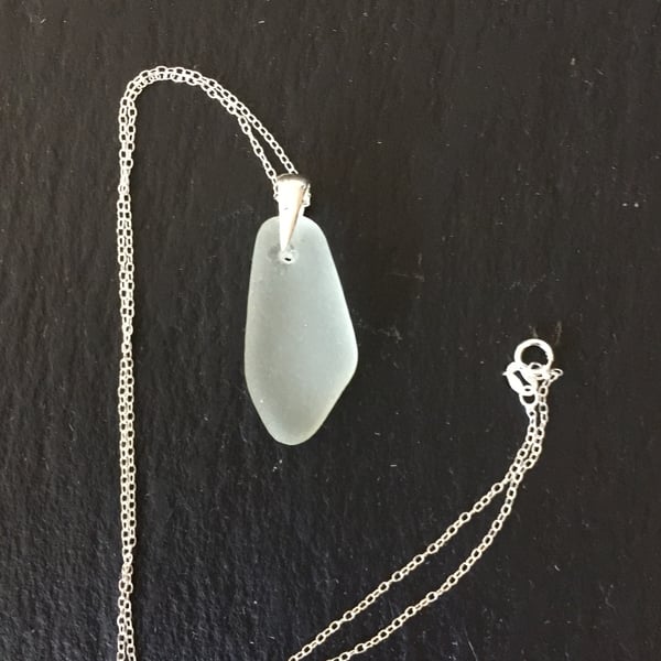 18in Sterling silver necklace and white seaglass pendant in silver mount