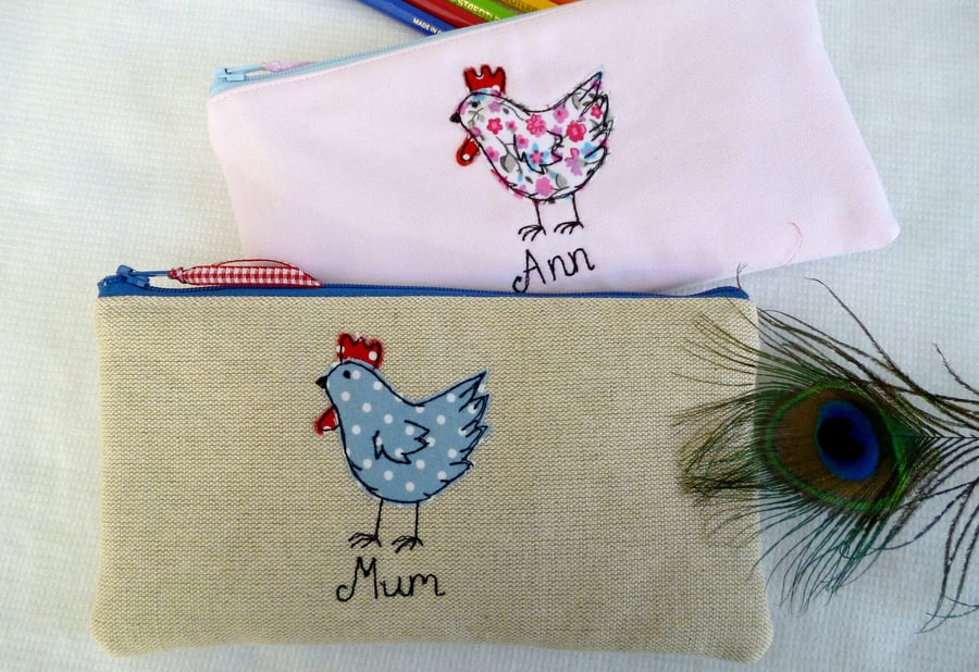 Personalised Hen Cosmetic Bag - Custom Chicken Makeup Pouch - Dotty or Floral