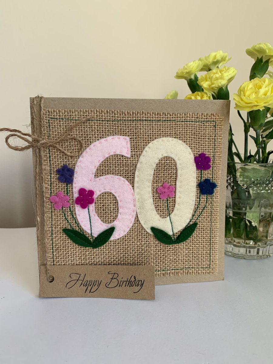 60th Birthday Card . Felt, handmade card.