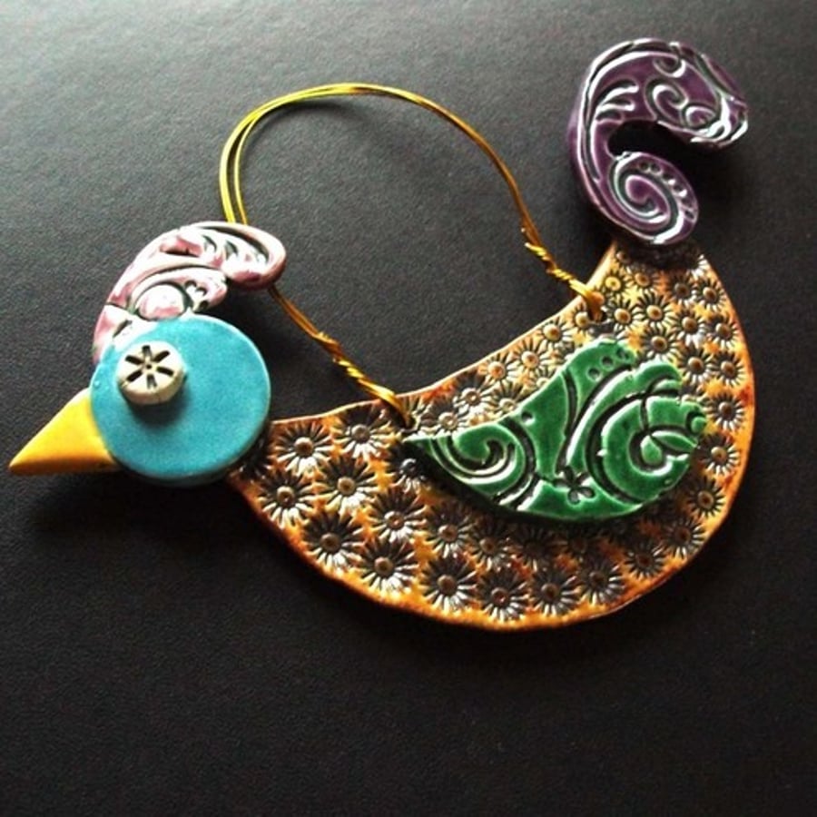 Patterned bird - ceramic decoration