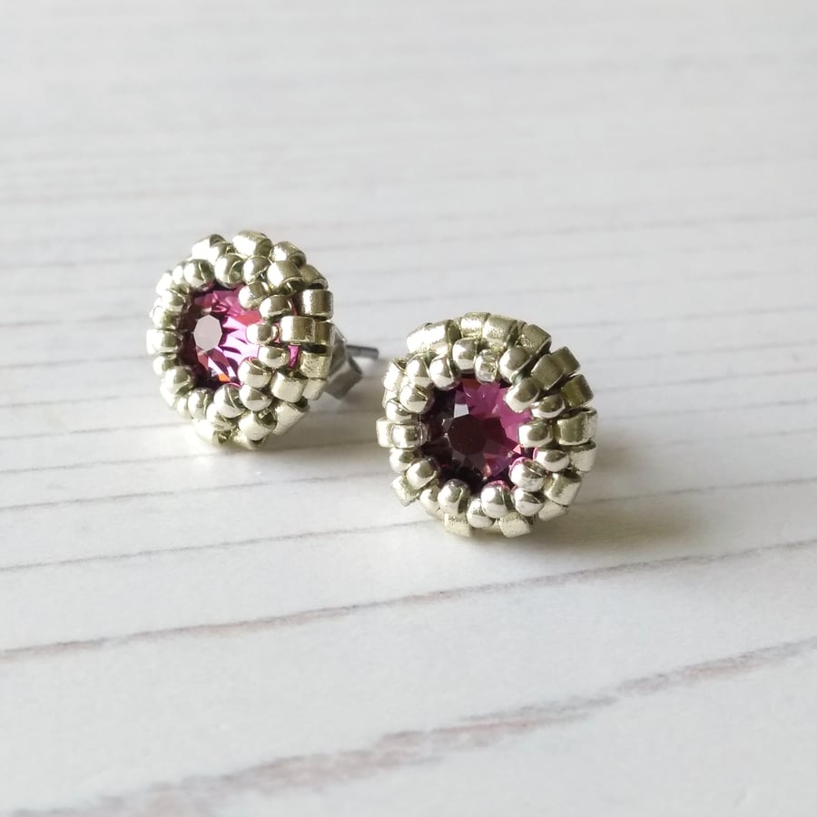 Stud Earrings in Purple and Silver