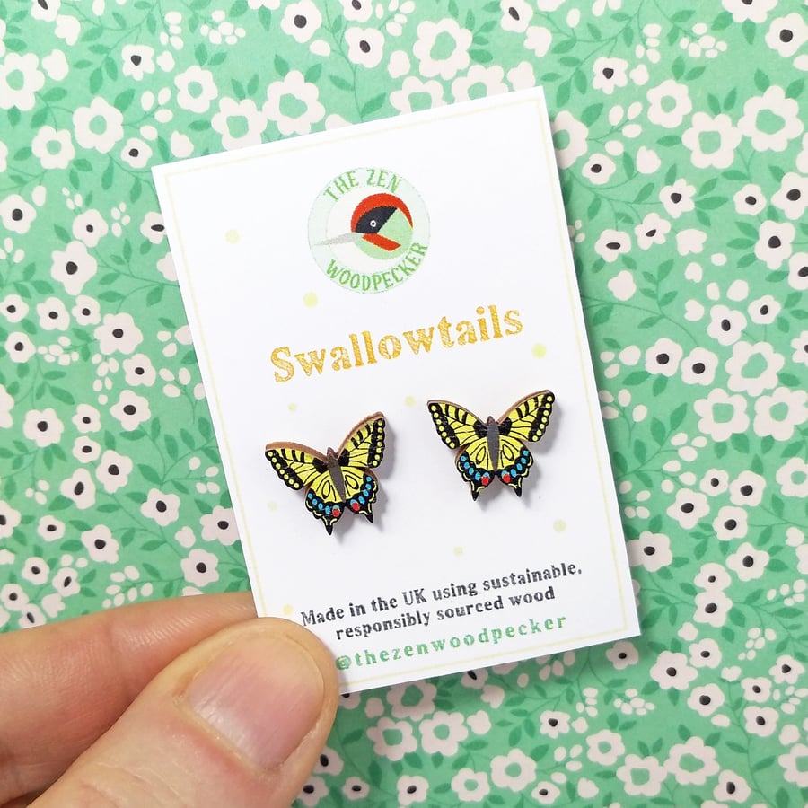 Swallowtail Earrings, Butterfly Studs, Silver Plated or Sterling Silver Backs