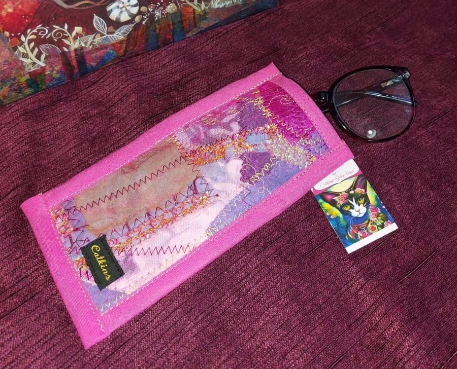 Artisan Handcrafted Pink Gold upcycled fabric bohemian hippie glasses case