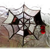  Spider's Web Suncatcher Stained Glass with red spider and bluebottle fly 030