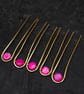 SALE -LAST OFFER 5 Minimalist Hair bun slide, Bun Pins, brass pins Hot Pink Band - Image 2