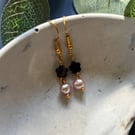 Blue goldstone and pearl dangle earrings 