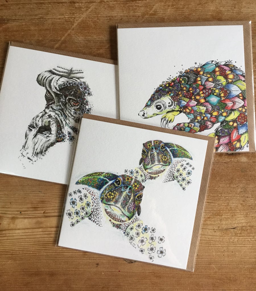 Mixed pack of  6 wildlife Endangered Species Art Cards 