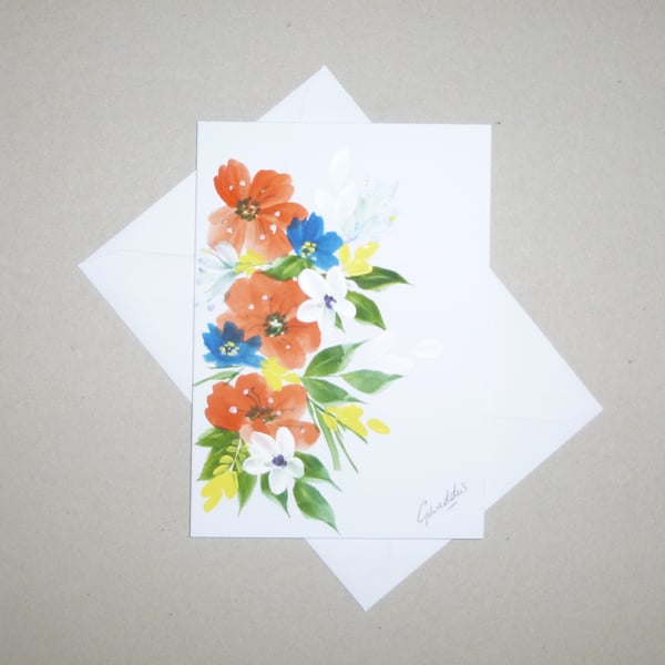 hand painted watercolour floral greetings card ( ref FA414  D1 )