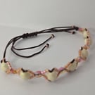 Handmade Adjustable Cream & Iridescent Bead Cord Bracelet – Boho Festival Style
