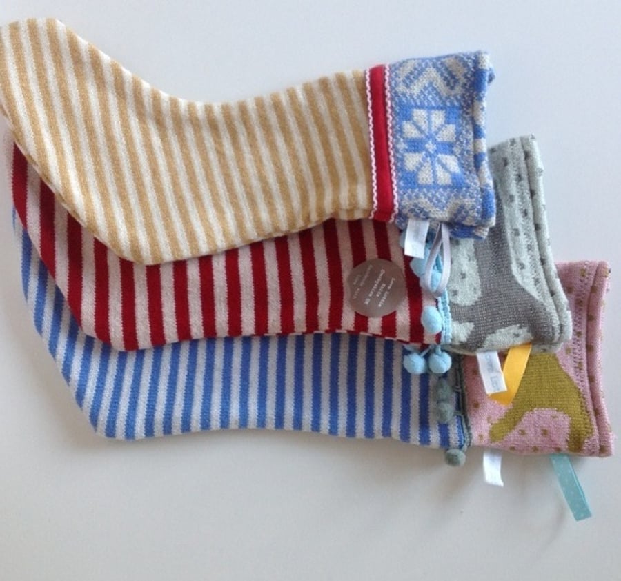 Knitted christmas stocking decorations