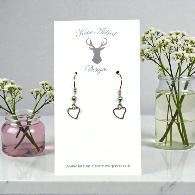Charm Earrings - Silver Heart Outline