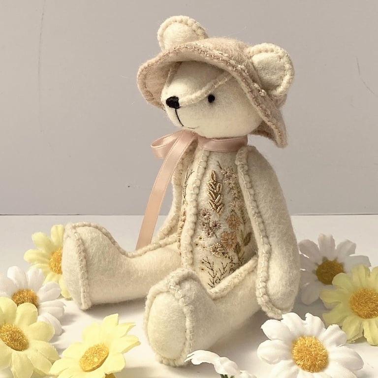Goldwork embroidered artist bear, one of a kind collectable teddy bear 