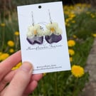 Dried Pansy Flower Earrings, Sterling Silver, Real Pressed Floral Jewellery