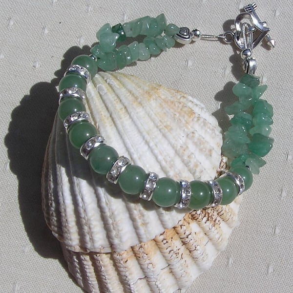 Green Aventurine Crystal Gemstone Beaded Chakra Bracelet "Mint Breeze"