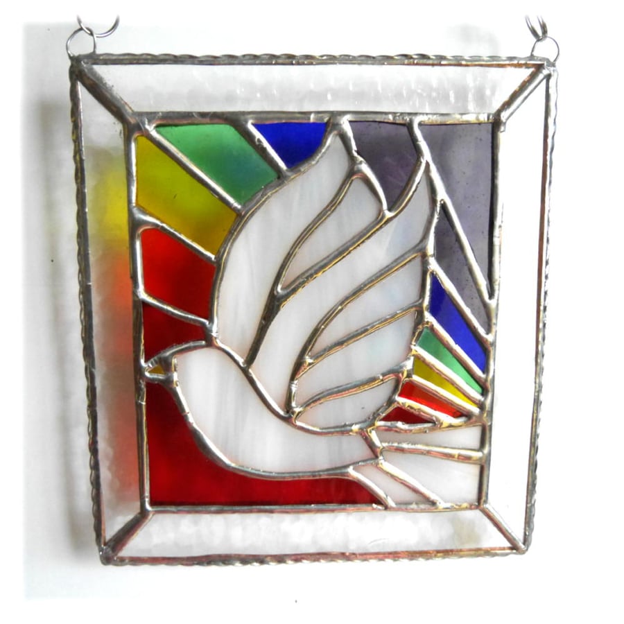 SOLD Rainbow Dove Stained Glass Art Picture Suncatcher Handmade 018