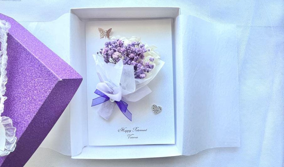 Luxury Handmade personalised Birthday Card, Dried Flower Birthday Card C001