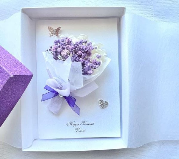 Luxury Handmade personalised Birthday Card, Dried Flower Birthday Card C001