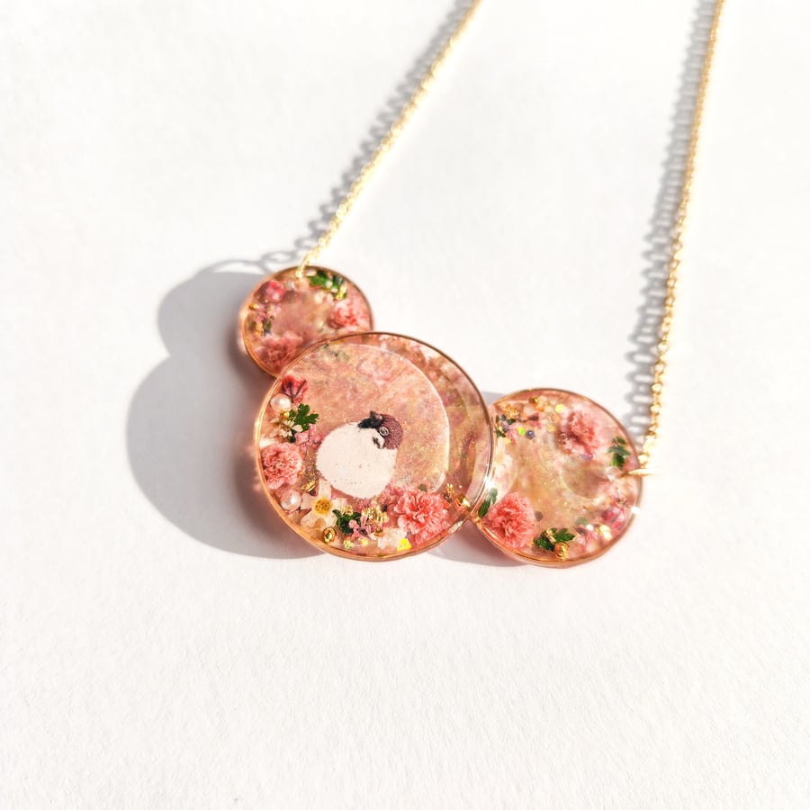 Bird Necklace with Real Dried Flowers