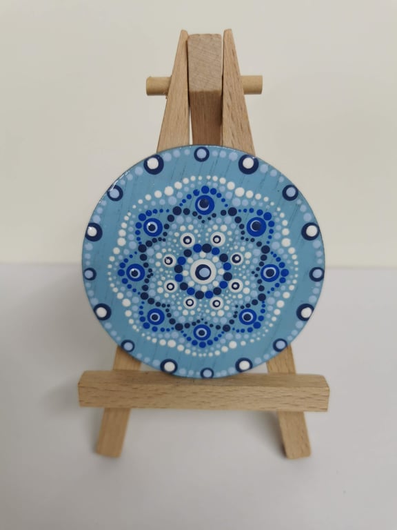 Hand painted blue and white mandala magnet